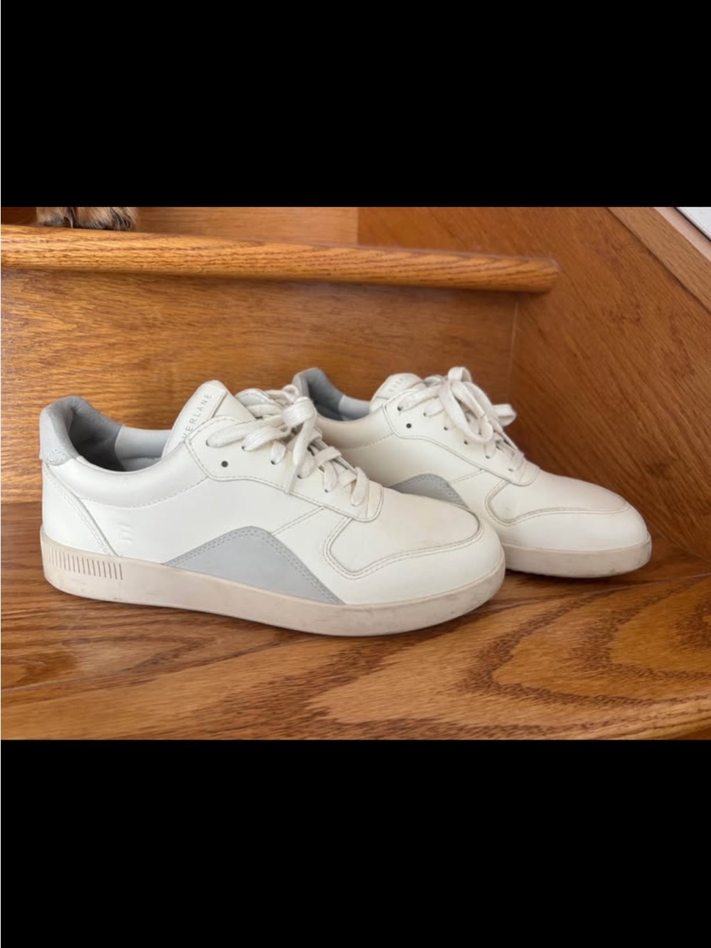 Everlane White and Light Gray Leather Sneakers